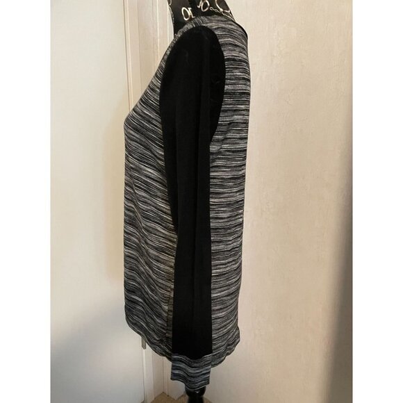 SIMPLY VERA VERA WANG LONG SLEEVE SHIRT WITH BLACK/WHITE STRIPED SHEER SLEEVES - Picture 2 of 4